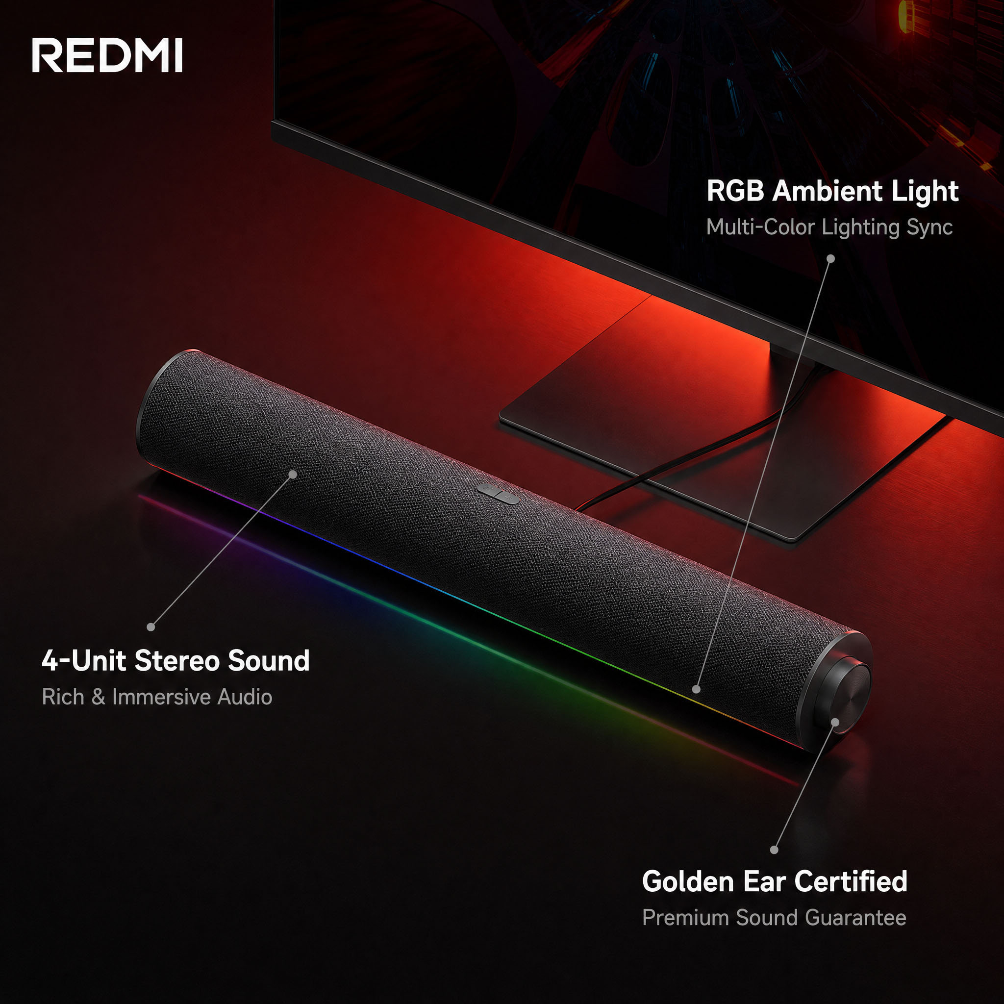Rgb Computer Soundbar For Pc - Original Xiaomi Redmi PC-Lautsprecher Kabelgebundene USB-Gaming-Soundbar