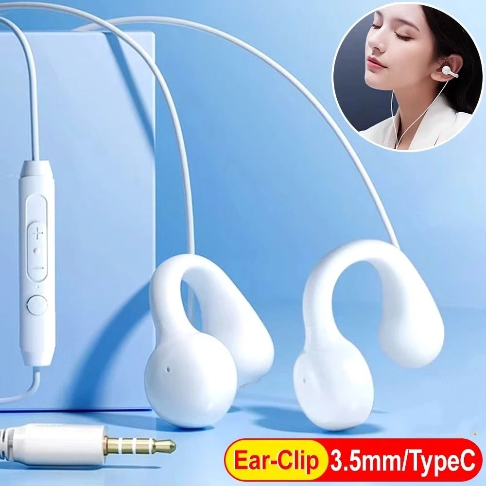 Open Ear Air Conduction Headphones - Luftleitungs-Kopfhörer mit Kabel, Knochenleitungs-3,5-mm-/Typ-C-Ohrclip-Kopfhörer, Stereo-Ohrhörer zum